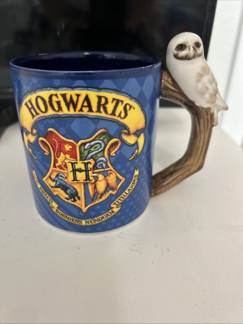 Harry Potter Hogwarts House Crest Sculpted Owl Handle Ceramic Coffee Mug 20 Oz